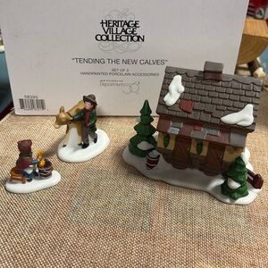 Department 56 Heritage Christmas Village Tending the New Calves Set of 3 NEW